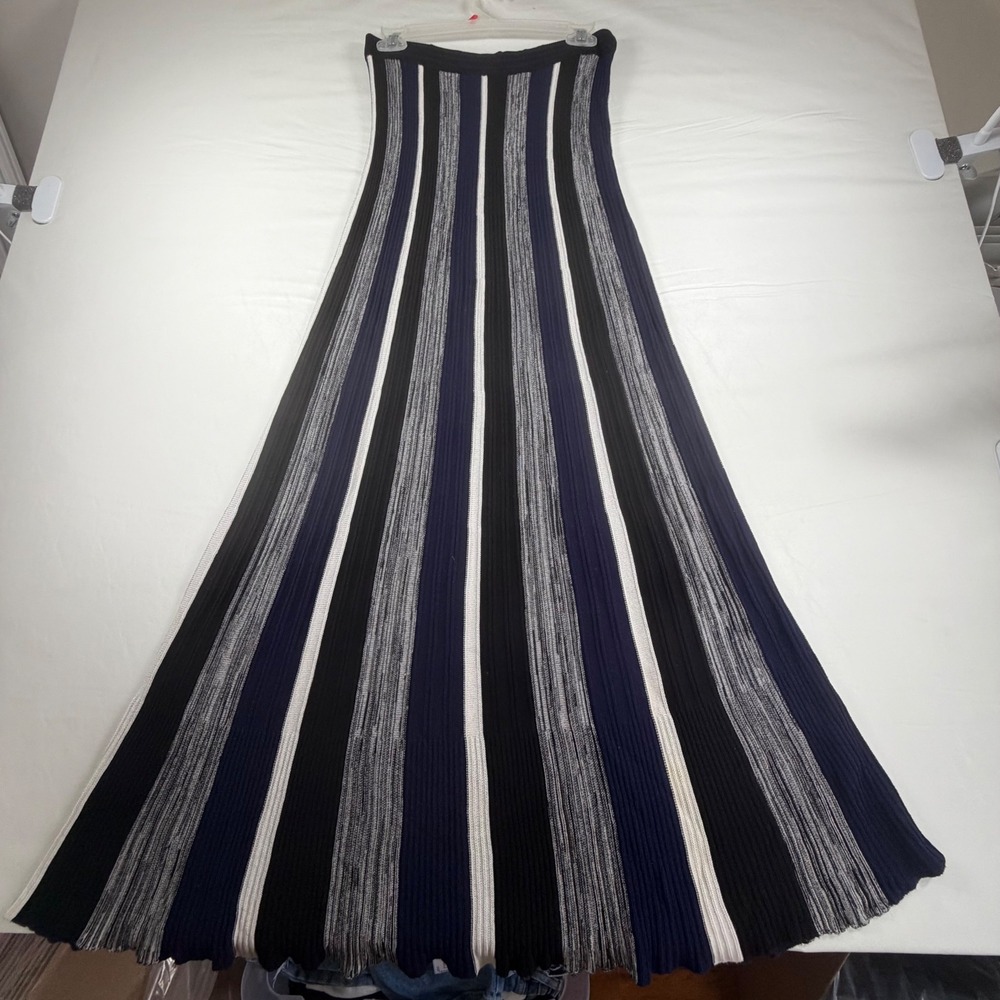 BB Dakota Womens Striped Knit Maxi Skirt Black Navy Blue White Size Small - Picture 3 of 4